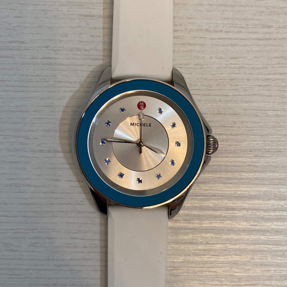 Michele Cape Silver Dial Ladies Blue Topaz Watch